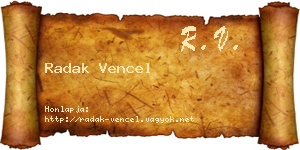 Radak Vencel névjegykártya